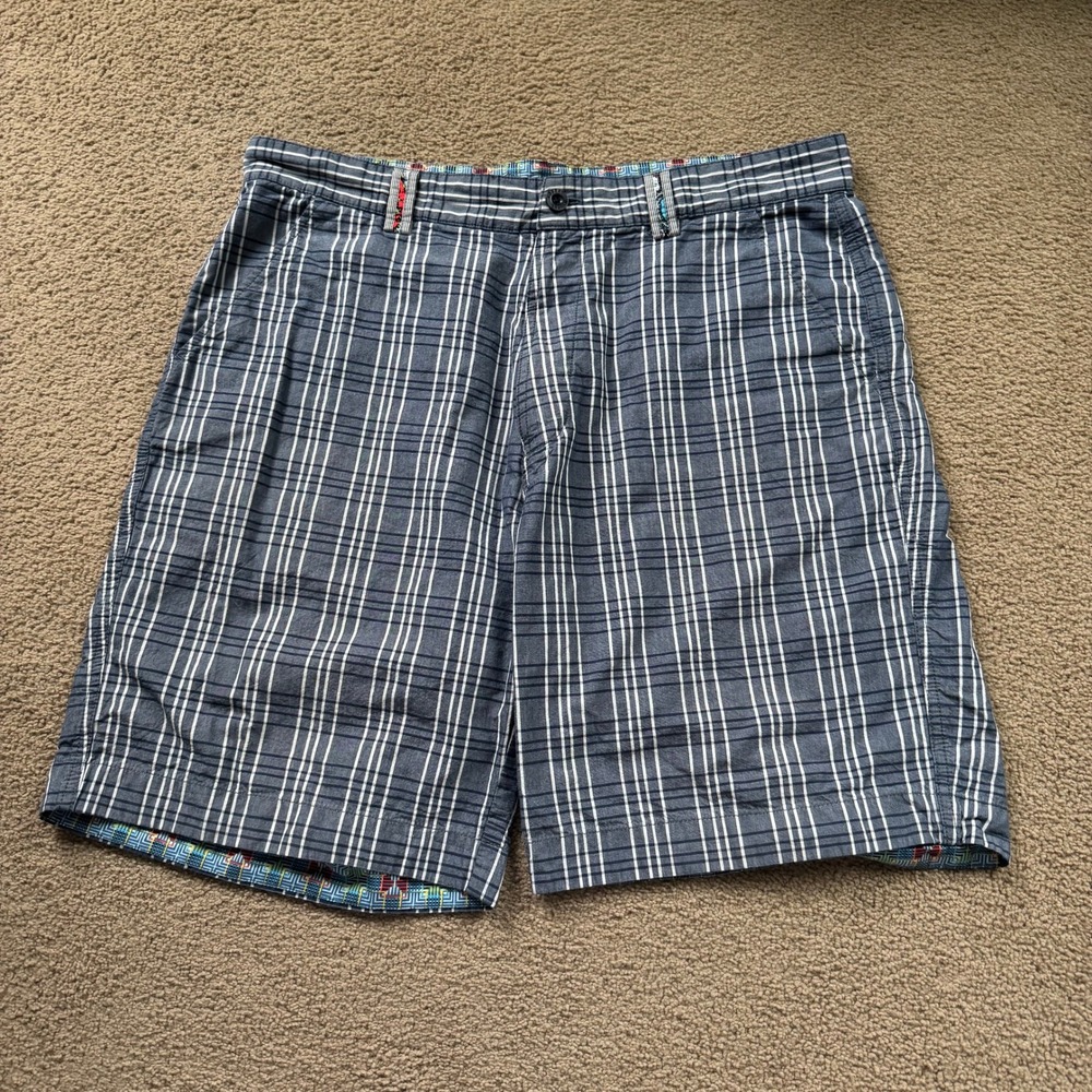 Robert Graham Plaid Shorts Men's 36 Gray Preppy Flip Cuff